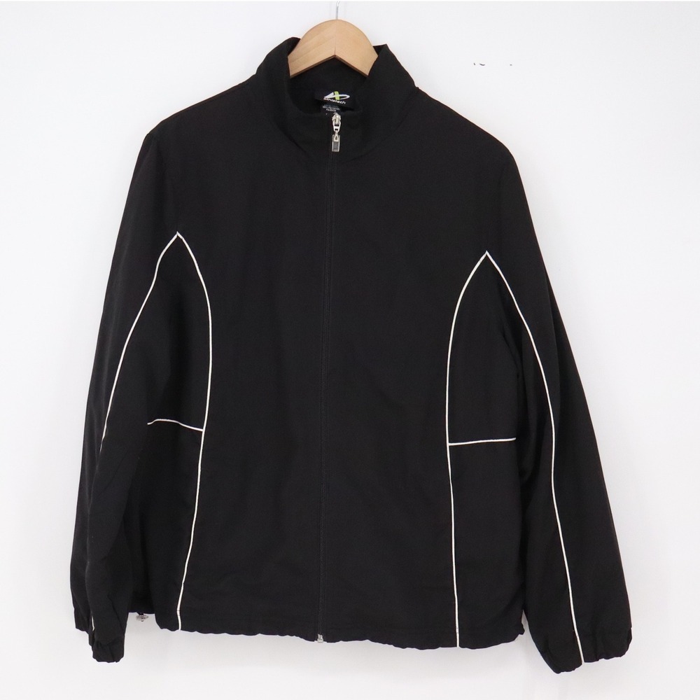 Athletech Track Jacket Women's XL Black White Piping Full Zip Excellent